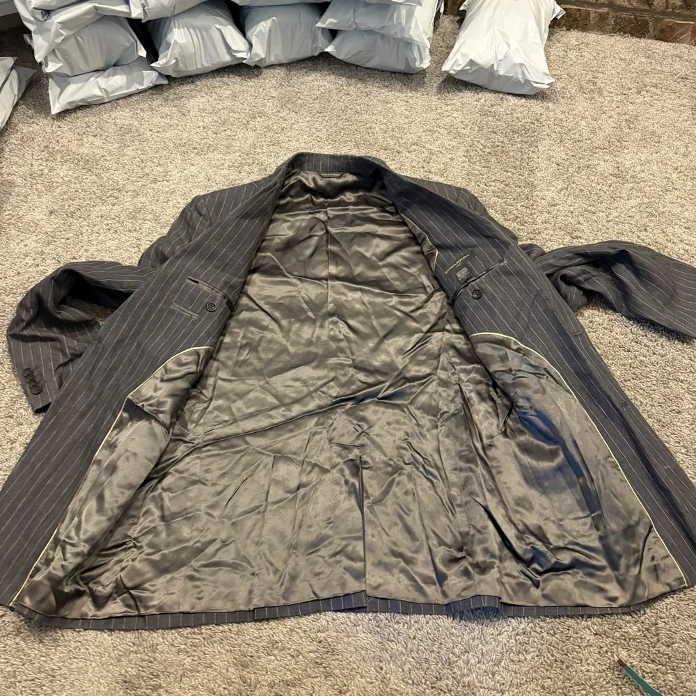Banana Republic Jacket Spot Coat Men 44s Gray 100% Linen Two Button Short Stripe